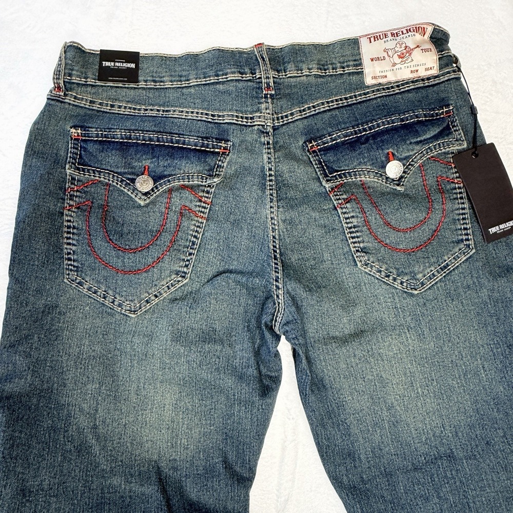 True Religion Geno Big T Flap Relaxed Slim Jeans 36x32 NWT Red Stitch Y2K Skater